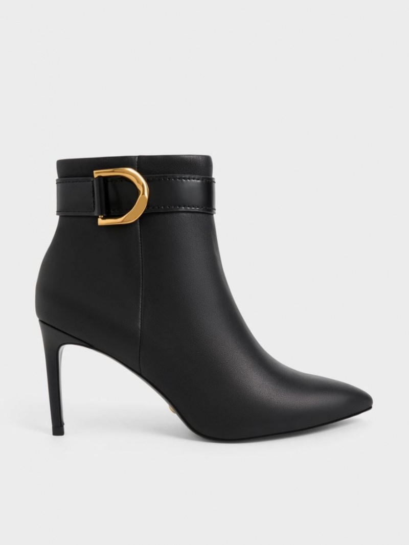 Charles And Keith Gabine Leather Heeled Boots Black | PHILIPPINES I907