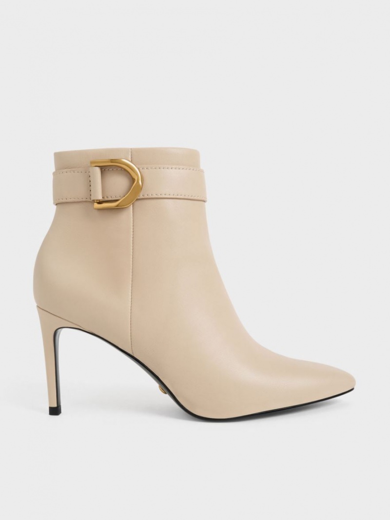 Charles And Keith Gabine Leather Heeled Boots Beige | PHILIPPINES M257