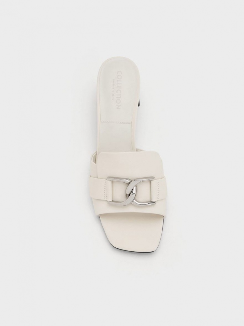 Charles And Keith Gabine Leather Heeled Mules White | PHILIPPINES H189