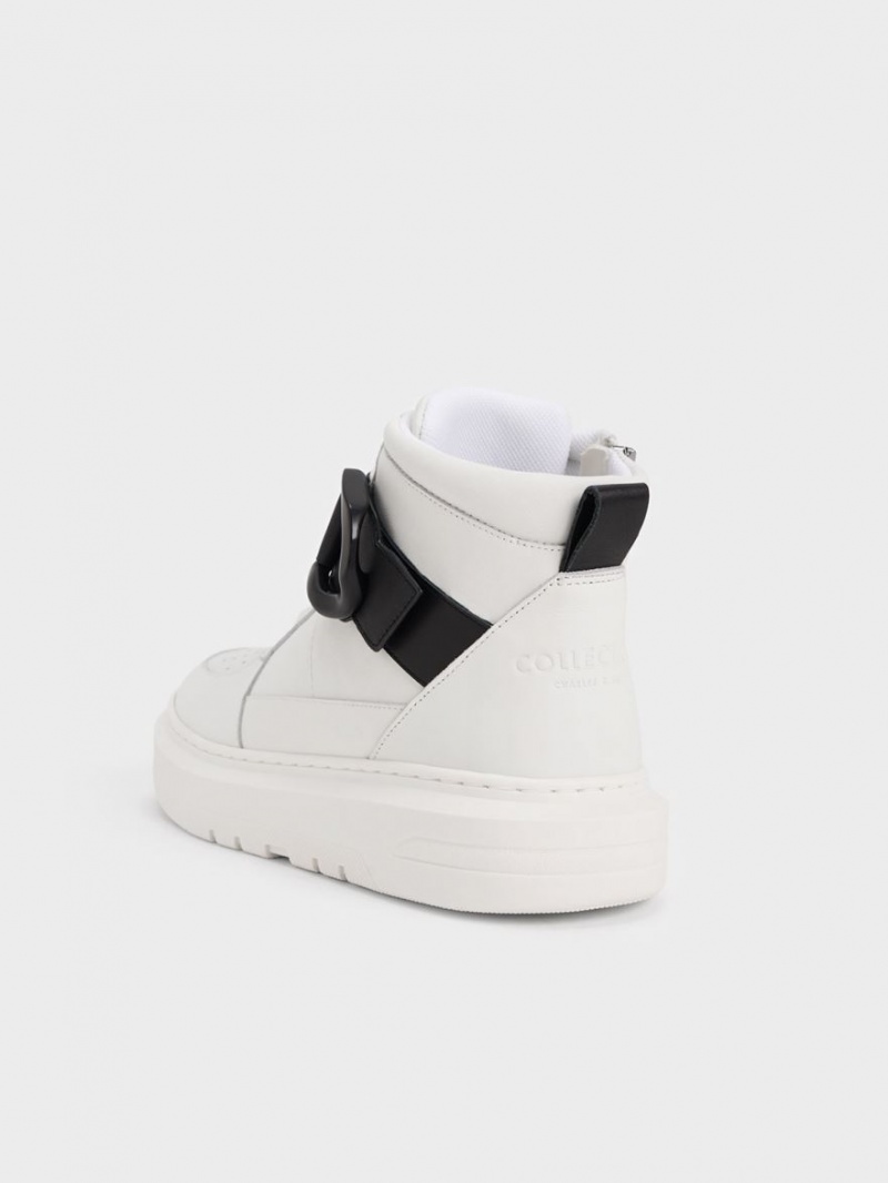 Charles And Keith Gabine Leather High-Top Sneakers White | PHILIPPINES Y458