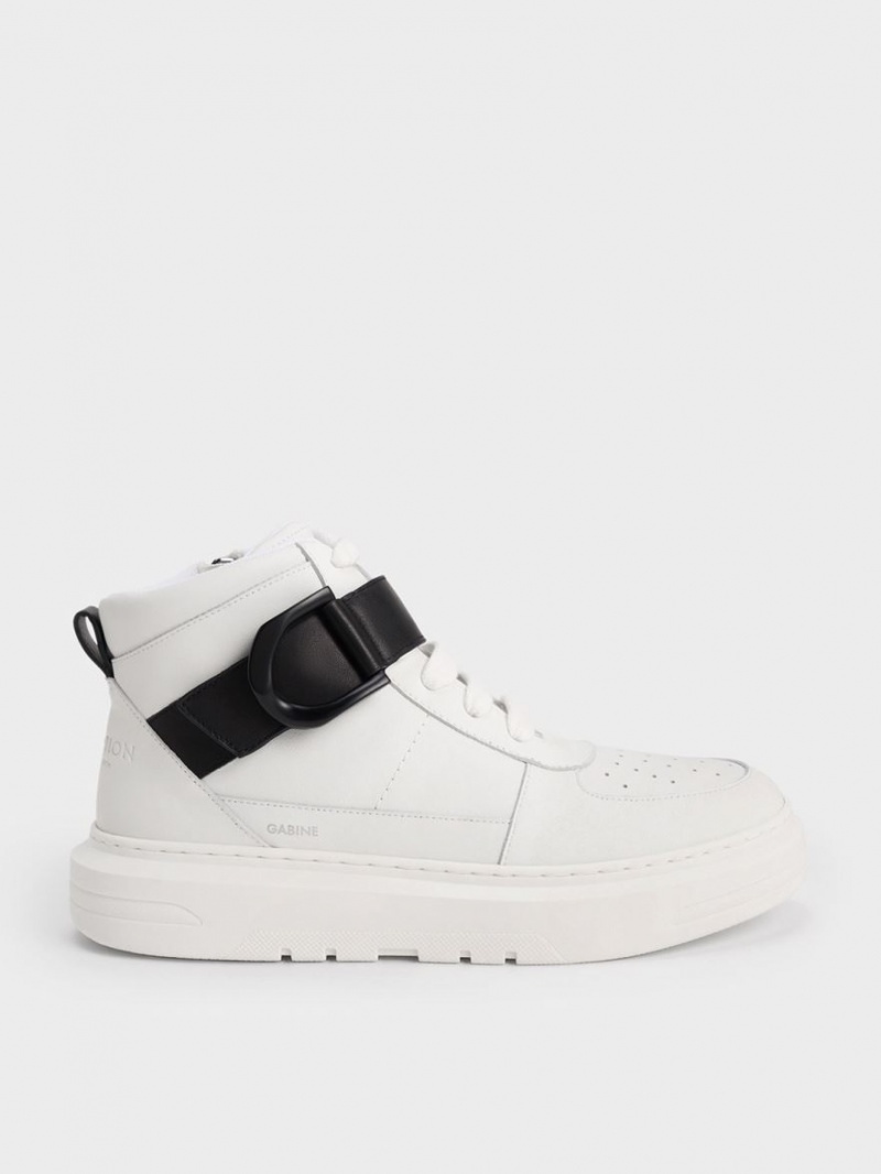 Charles And Keith Gabine Leather High-Top Sneakers White | PHILIPPINES Y458