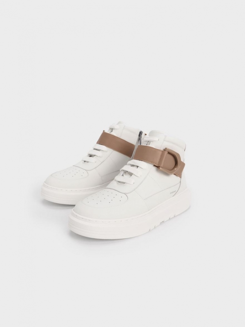 Charles And Keith Gabine Leather High-Top Sneakers White | PHILIPPINES G271