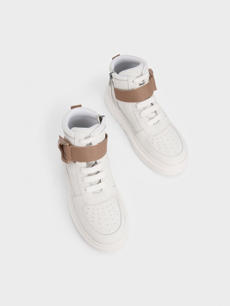 Charles And Keith Gabine Leather High-Top Sneakers White | PHILIPPINES G271