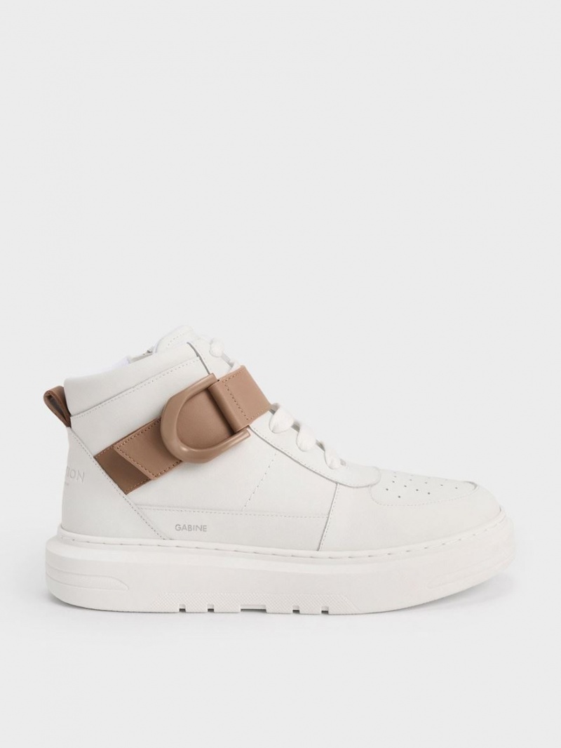 Charles And Keith Gabine Leather High-Top Sneakers White | PHILIPPINES G271