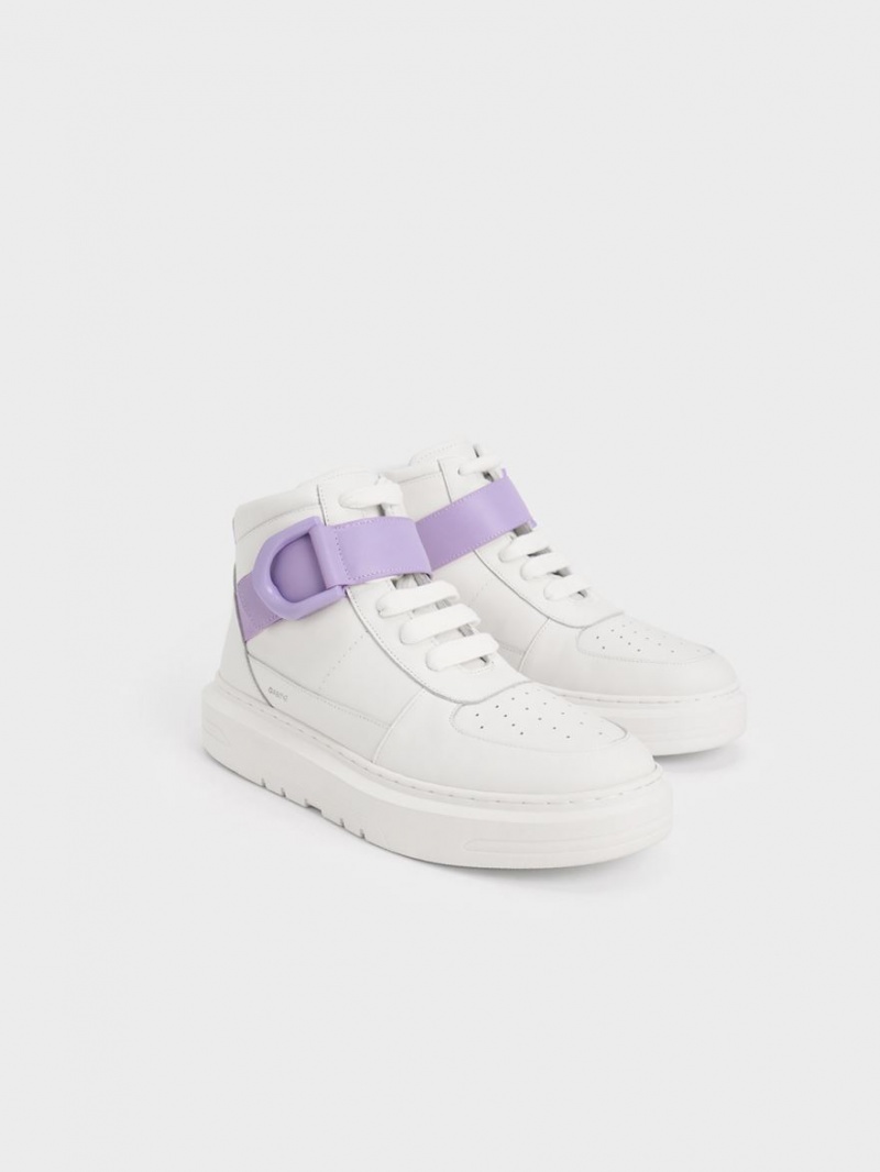 Charles And Keith Gabine Leather High-Top Sneakers White | PHILIPPINES B456