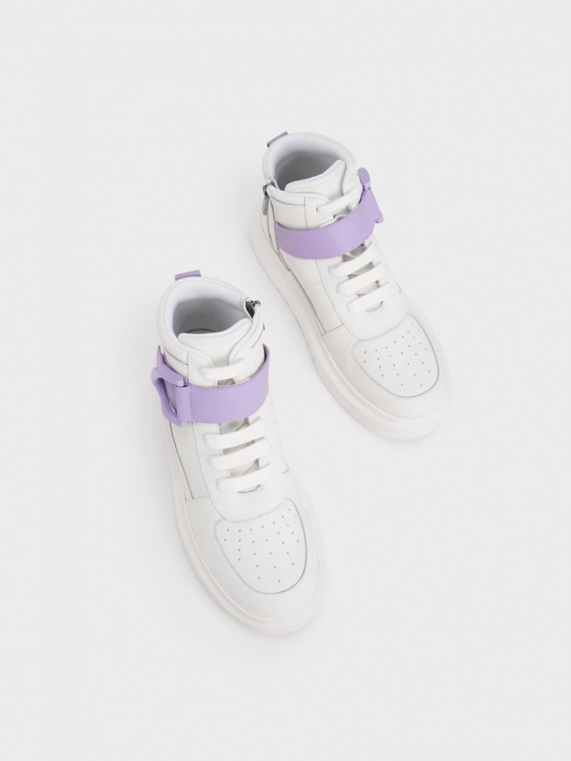 Charles And Keith Gabine Leather High-Top Sneakers White | PHILIPPINES B456