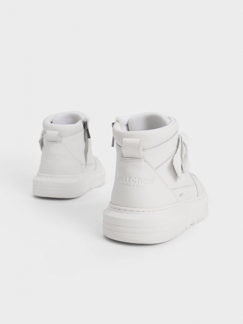 Charles And Keith Gabine Leather High-Top Sneakers White | PHILIPPINES Y231