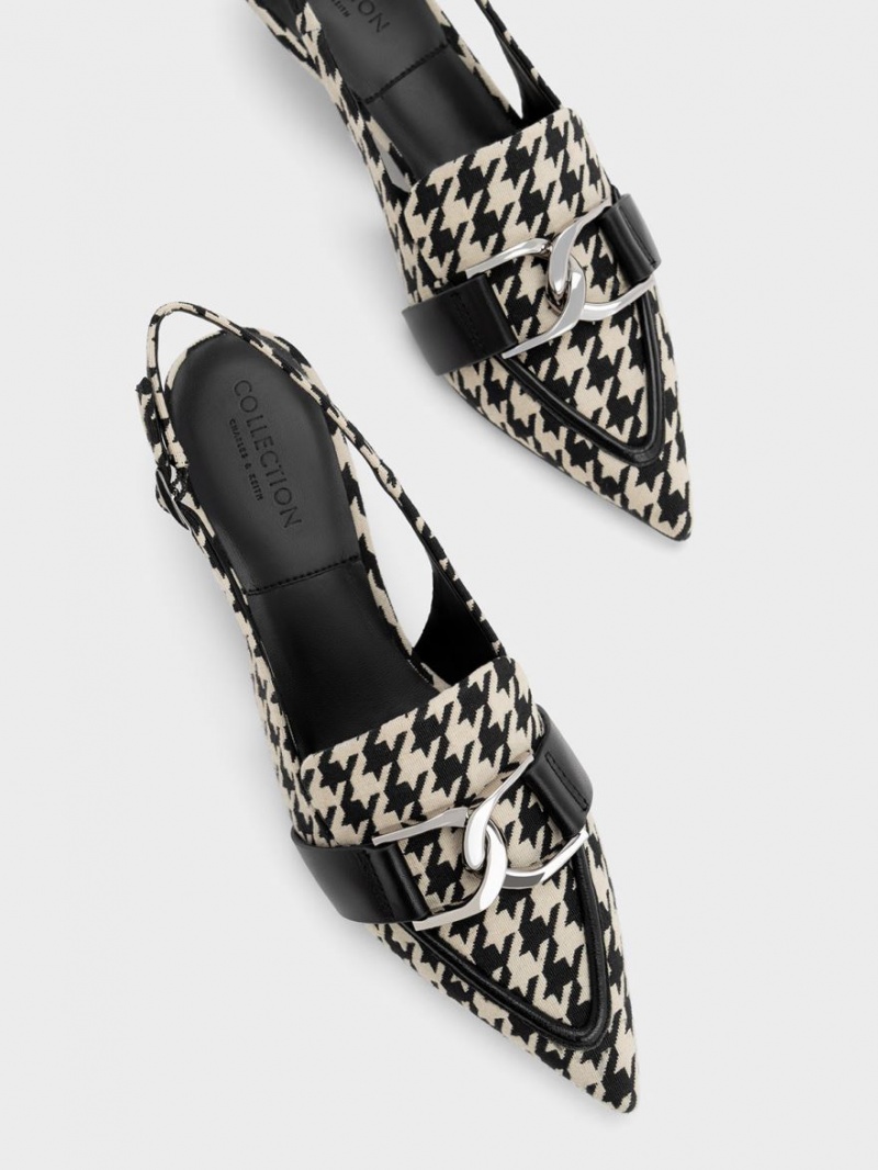 Charles And Keith Gabine Leather Houndstooth Slingback Pumps Multicolor | PHILIPPINES C875