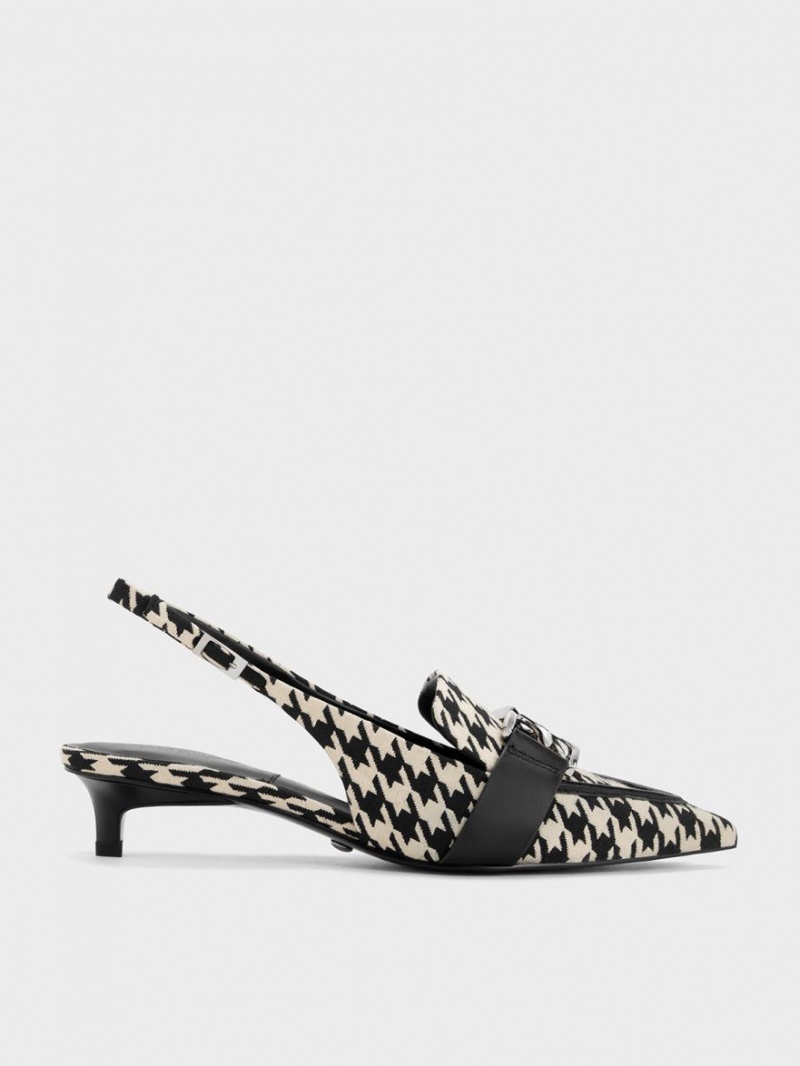 Charles And Keith Gabine Leather Houndstooth Slingback Pumps Multicolor | PHILIPPINES C875