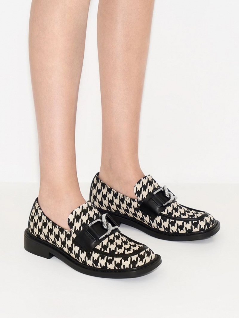 Charles And Keith Gabine Leather Houndstooth Loafers Multicolor | PHILIPPINES T836