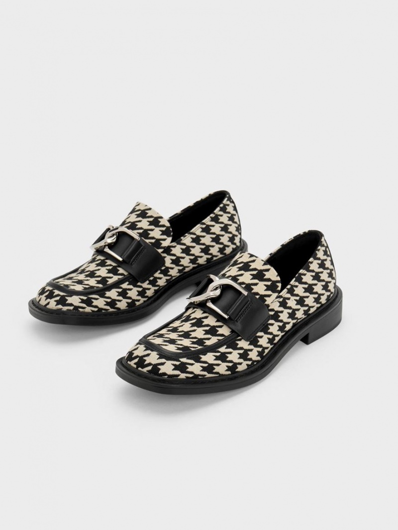 Charles And Keith Gabine Leather Houndstooth Loafers Multicolor | PHILIPPINES T836