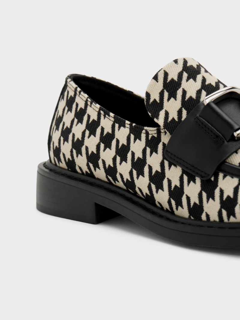 Charles And Keith Gabine Leather Houndstooth Loafers Multicolor | PHILIPPINES T836