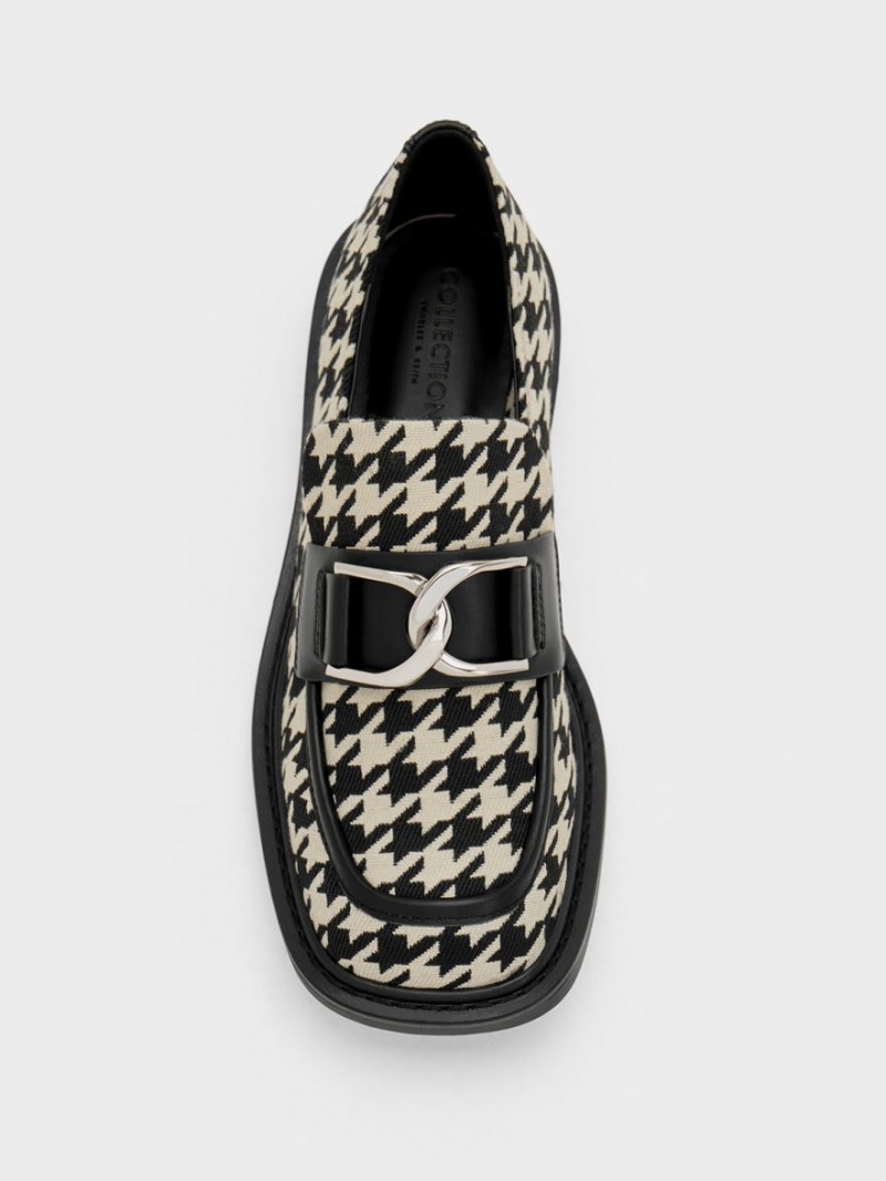 Charles And Keith Gabine Leather Houndstooth Loafers Multicolor | PHILIPPINES T836