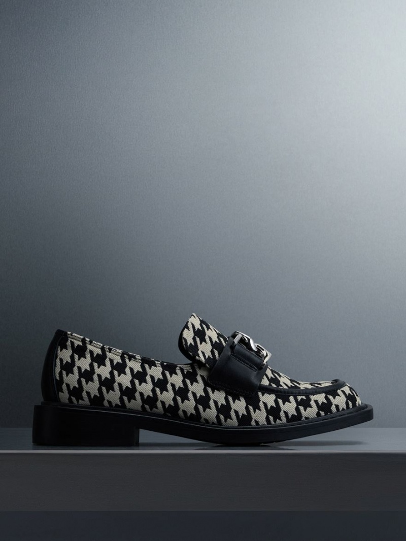 Charles And Keith Gabine Leather Houndstooth Loafers Multicolor | PHILIPPINES T836