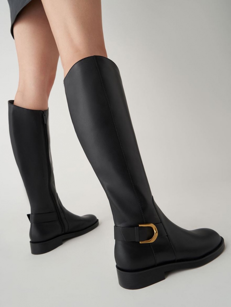 Charles And Keith Gabine Leather Knee-high Boots Black | PHILIPPINES V068