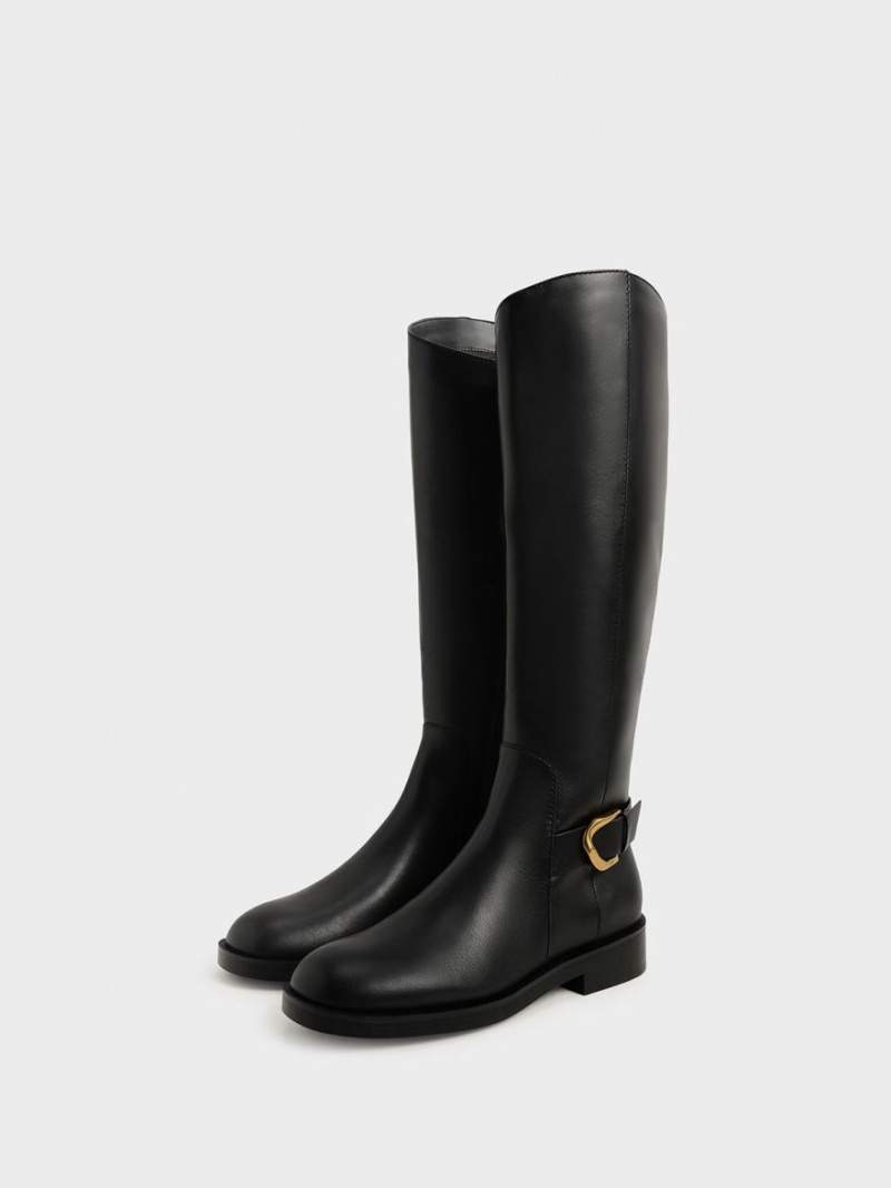 Charles And Keith Gabine Leather Knee-high Boots Black | PHILIPPINES V068