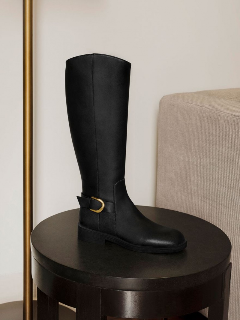 Charles And Keith Gabine Leather Knee-high Boots Black | PHILIPPINES V068