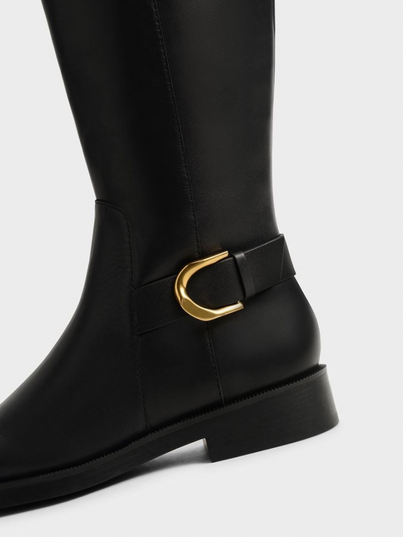 Charles And Keith Gabine Leather Knee-high Boots Black | PHILIPPINES V068