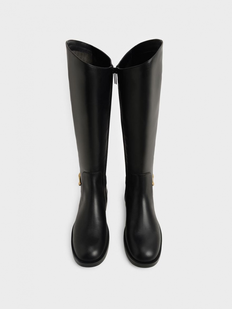 Charles And Keith Gabine Leather Knee-high Boots Black | PHILIPPINES V068