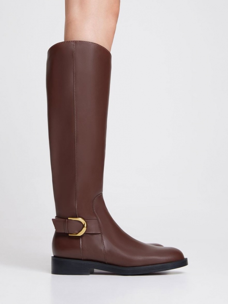 Charles And Keith Gabine Leather Knee-high Boots Brown | PHILIPPINES N368