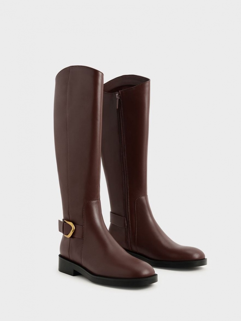 Charles And Keith Gabine Leather Knee-high Boots Brown | PHILIPPINES N368