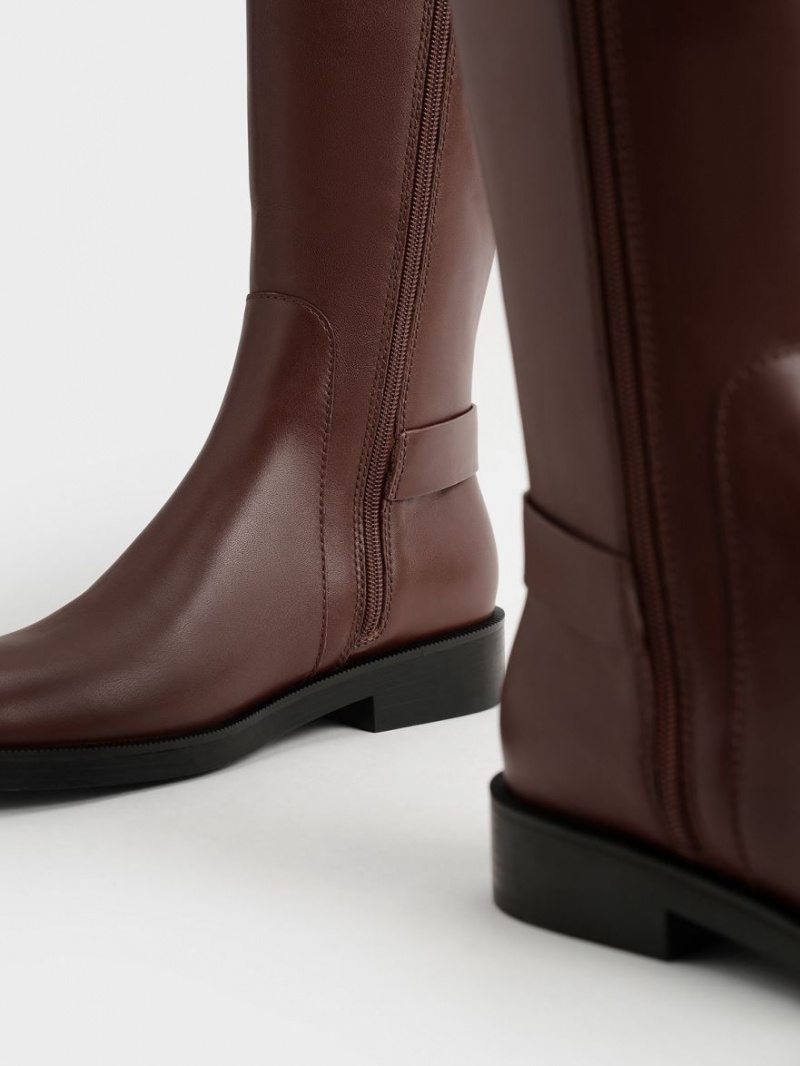 Charles And Keith Gabine Leather Knee-high Boots Brown | PHILIPPINES N368