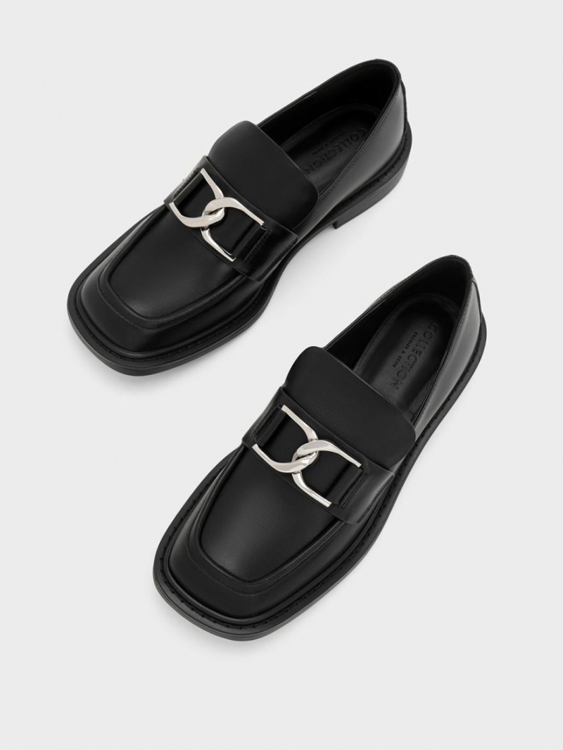 Charles And Keith Gabine Leather Loafers Black | PHILIPPINES T876