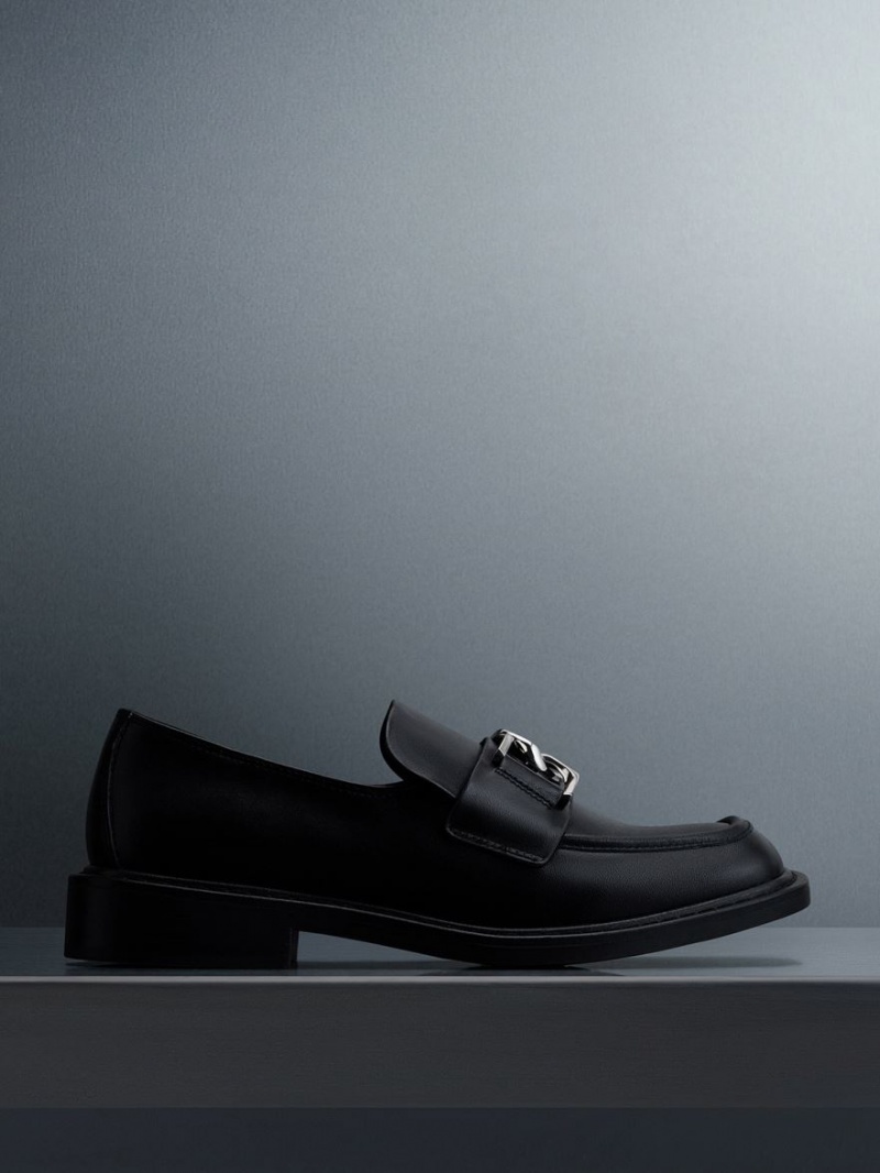 Charles And Keith Gabine Leather Loafers Black | PHILIPPINES T876