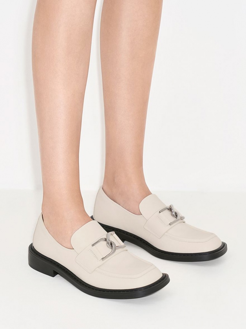 Charles And Keith Gabine Leather Loafers Cream | PHILIPPINES H259