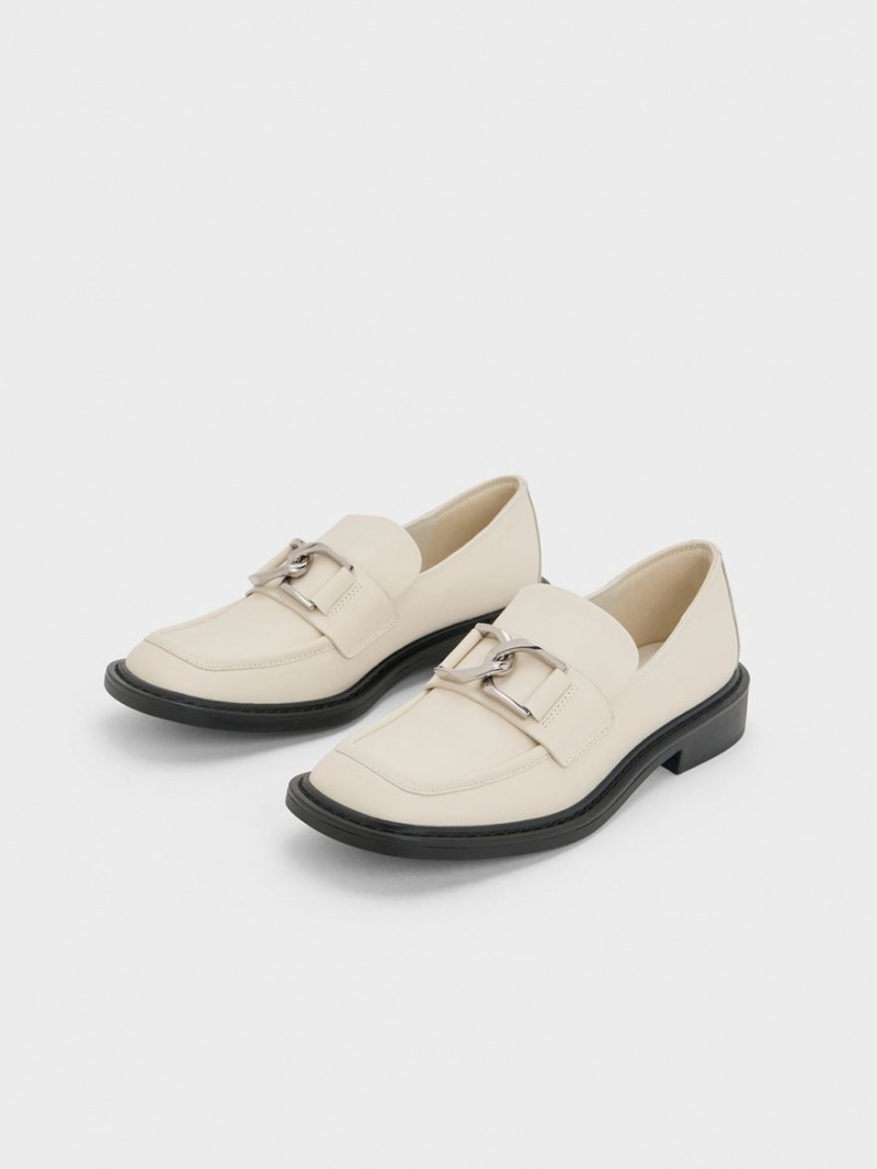 Charles And Keith Gabine Leather Loafers Cream | PHILIPPINES H259