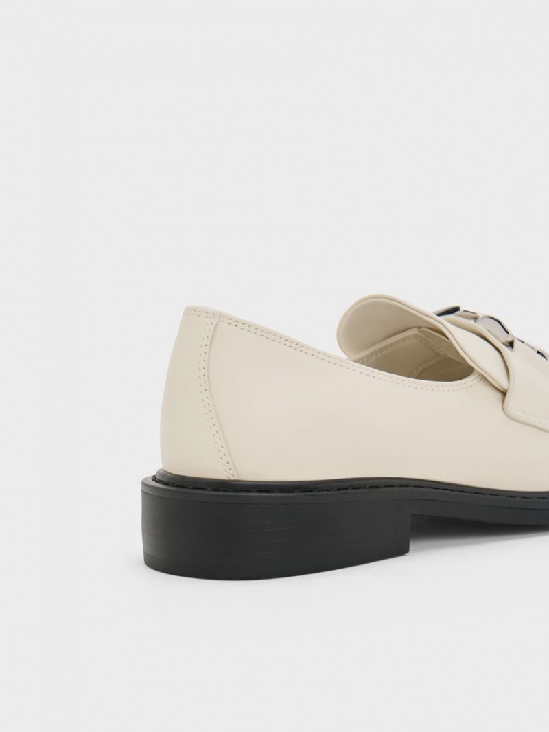 Charles And Keith Gabine Leather Loafers Cream | PHILIPPINES H259