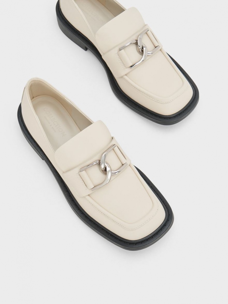 Charles And Keith Gabine Leather Loafers Cream | PHILIPPINES H259