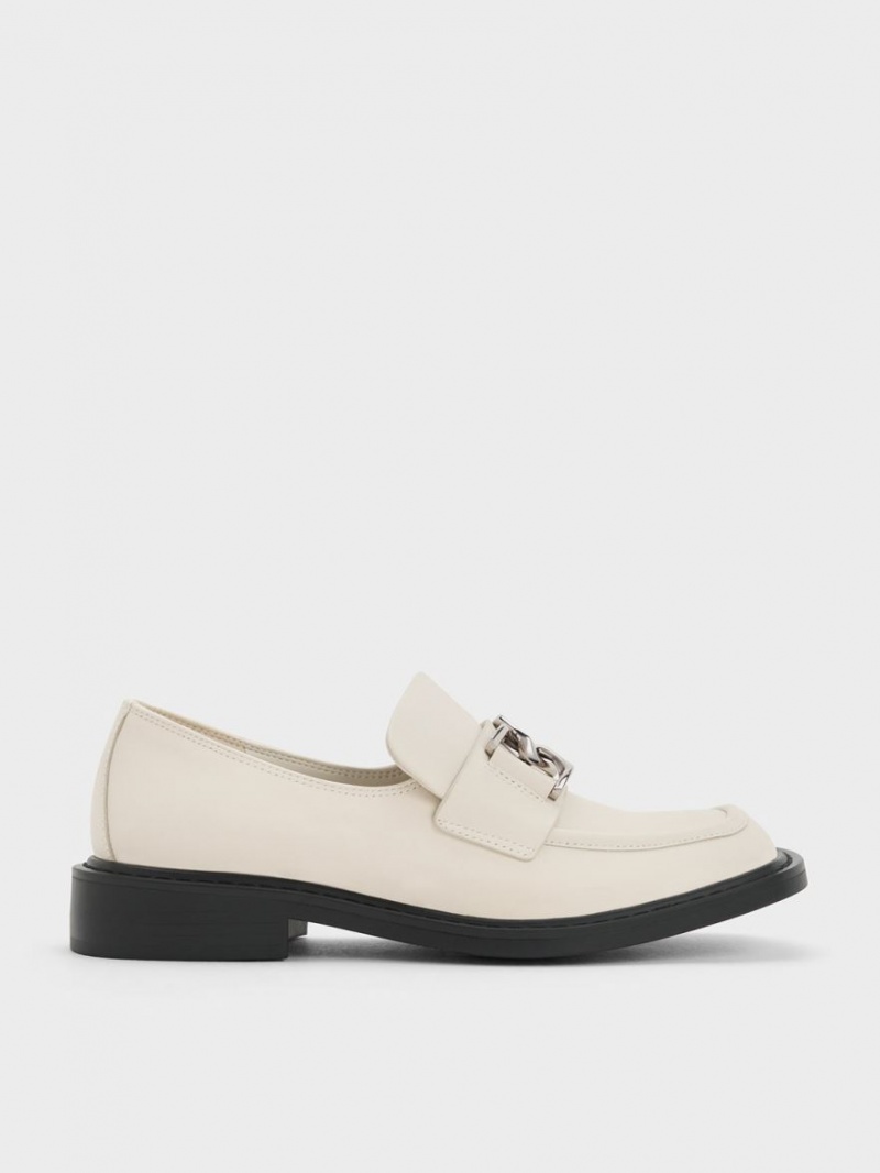 Charles And Keith Gabine Leather Loafers Cream | PHILIPPINES H259