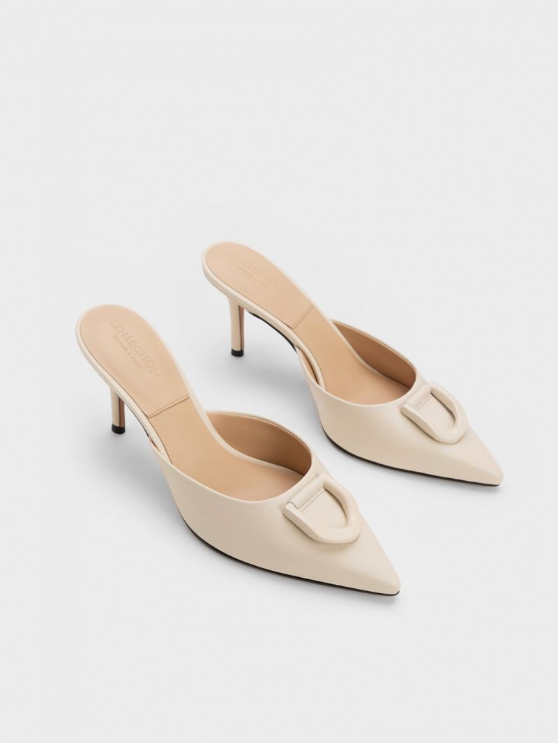 Charles And Keith Gabine Leather Mules Beige | PHILIPPINES H958