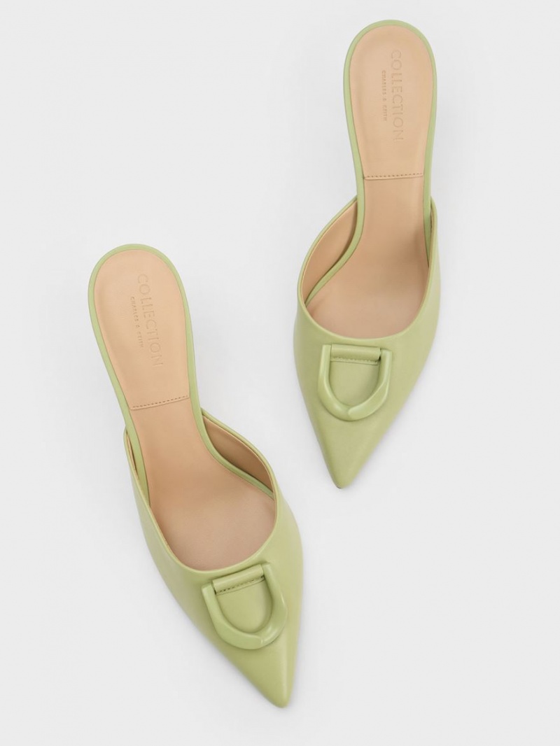 Charles And Keith Gabine Leather Mules Green | PHILIPPINES R801