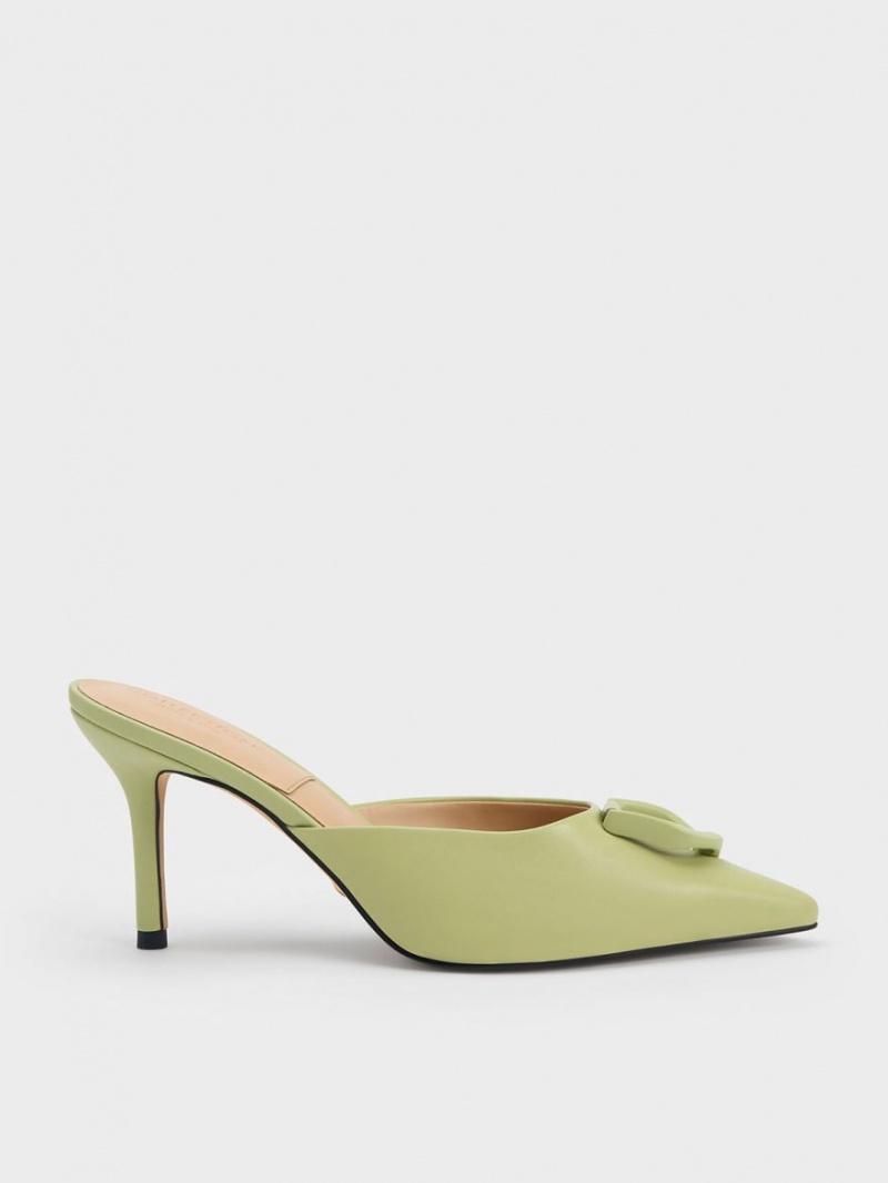 Charles And Keith Gabine Leather Mules Green | PHILIPPINES R801