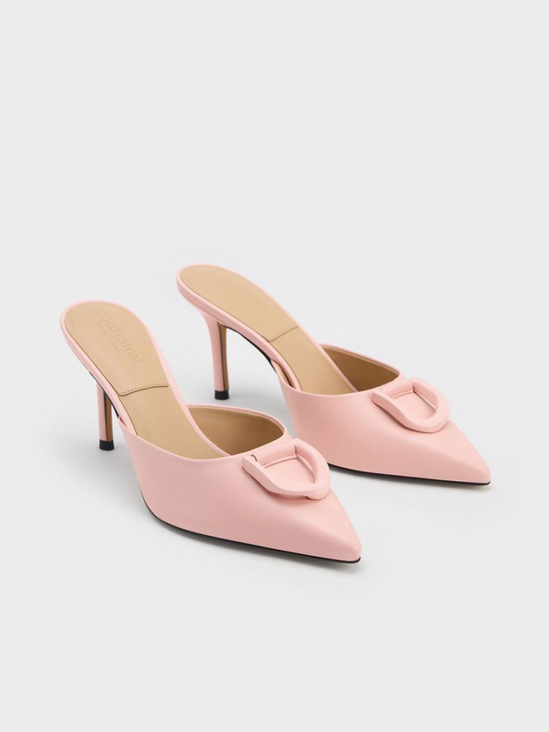 Charles And Keith Gabine Leather Mules Pink | PHILIPPINES W269