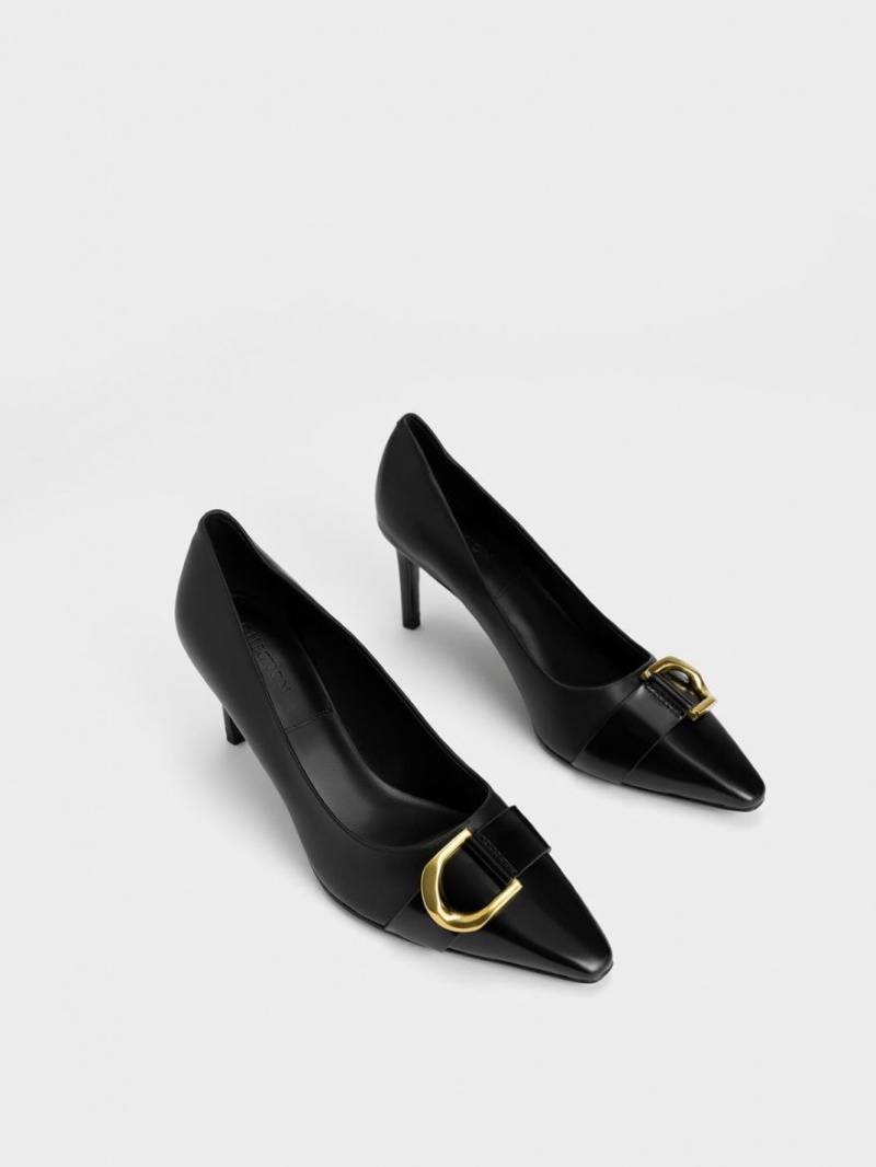 Charles And Keith Gabine Leather Pumps Black | PHILIPPINES K893