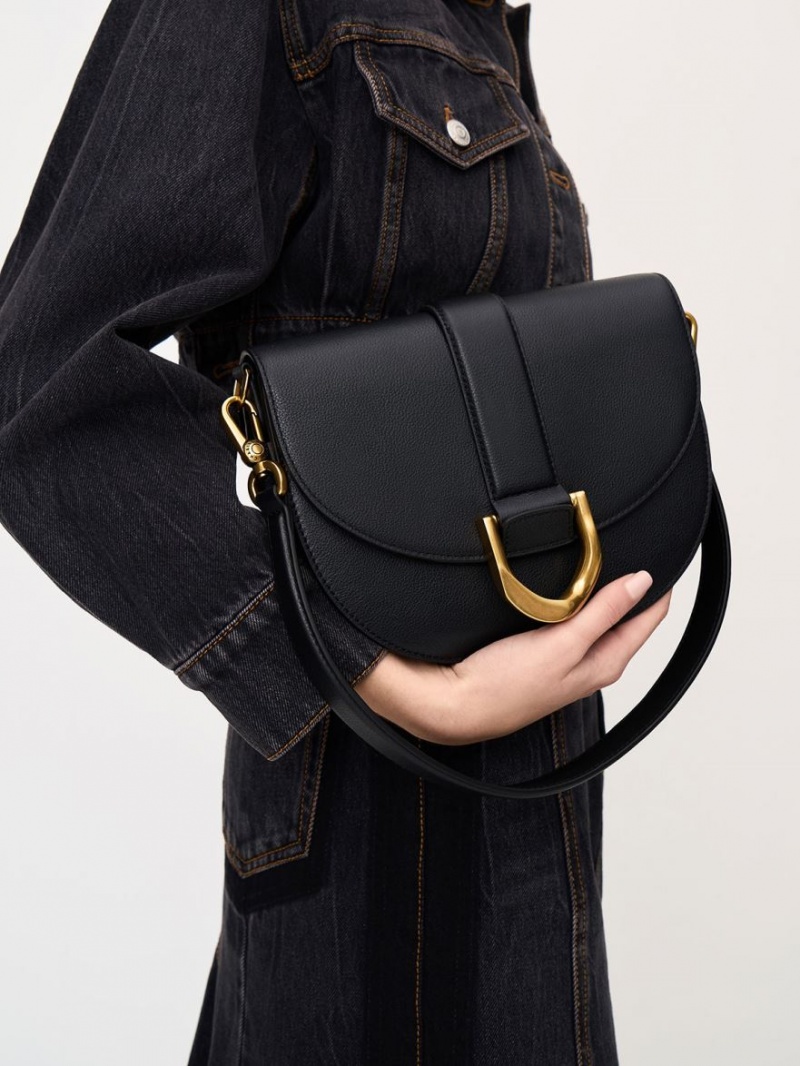 Charles And Keith Gabine Leather​ Saddle Bags Black | PHILIPPINES M709