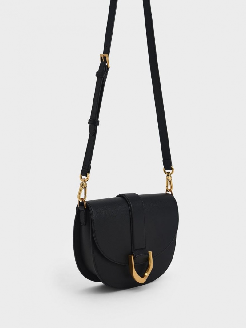 Charles And Keith Gabine Leather​ Saddle Bags Black | PHILIPPINES M709