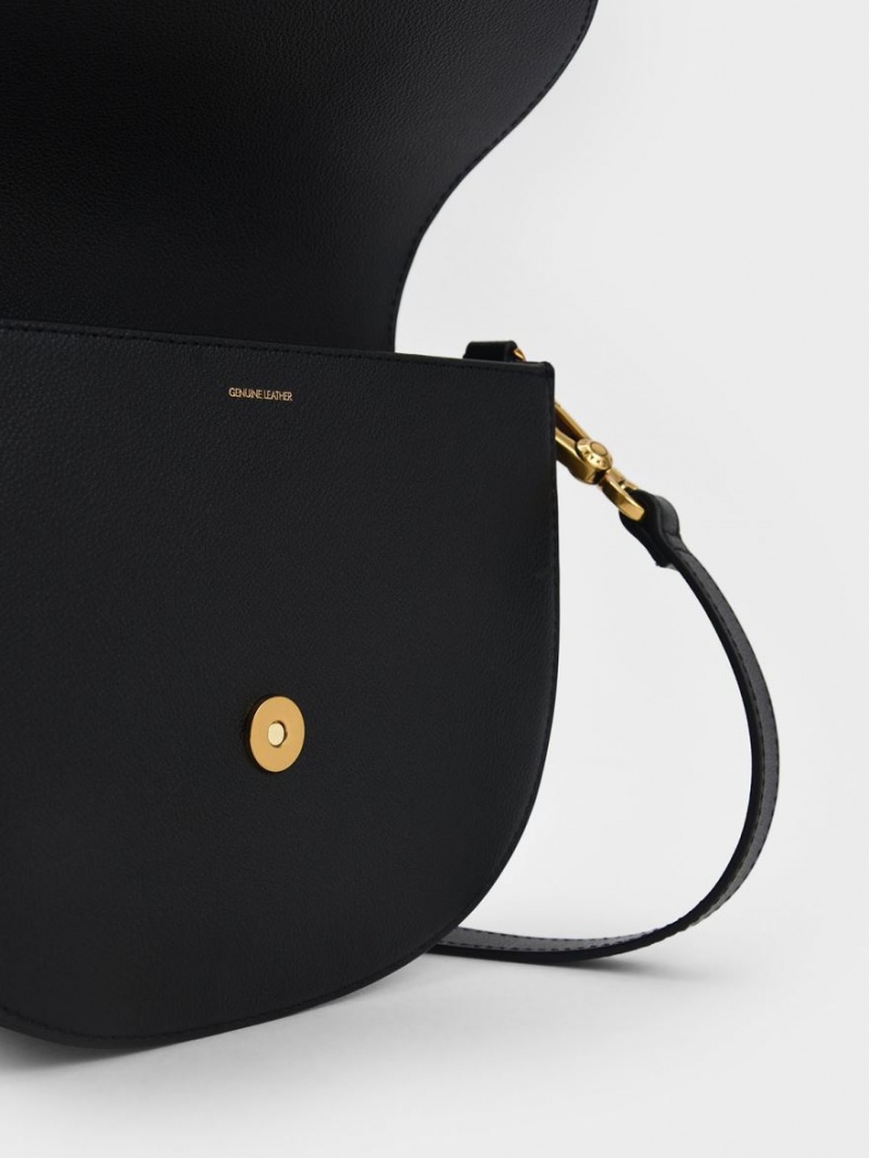 Charles And Keith Gabine Leather​ Saddle Bags Black | PHILIPPINES M709