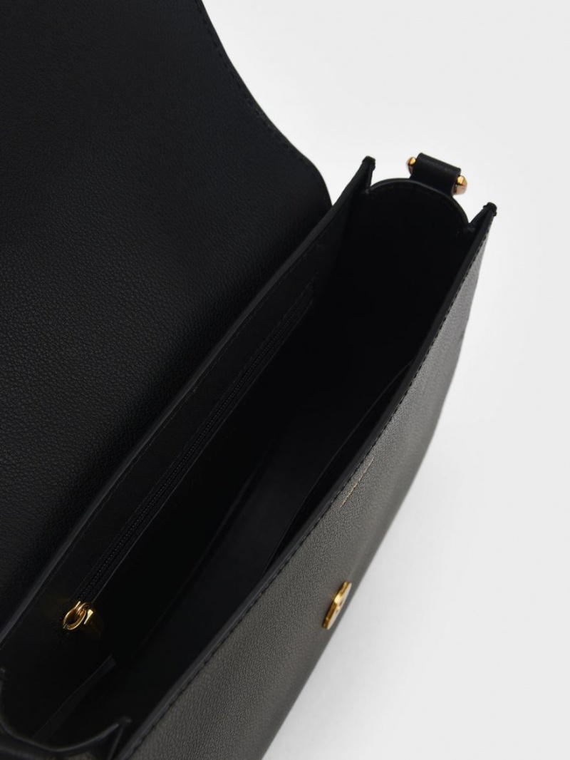 Charles And Keith Gabine Leather​ Saddle Bags Black | PHILIPPINES M709