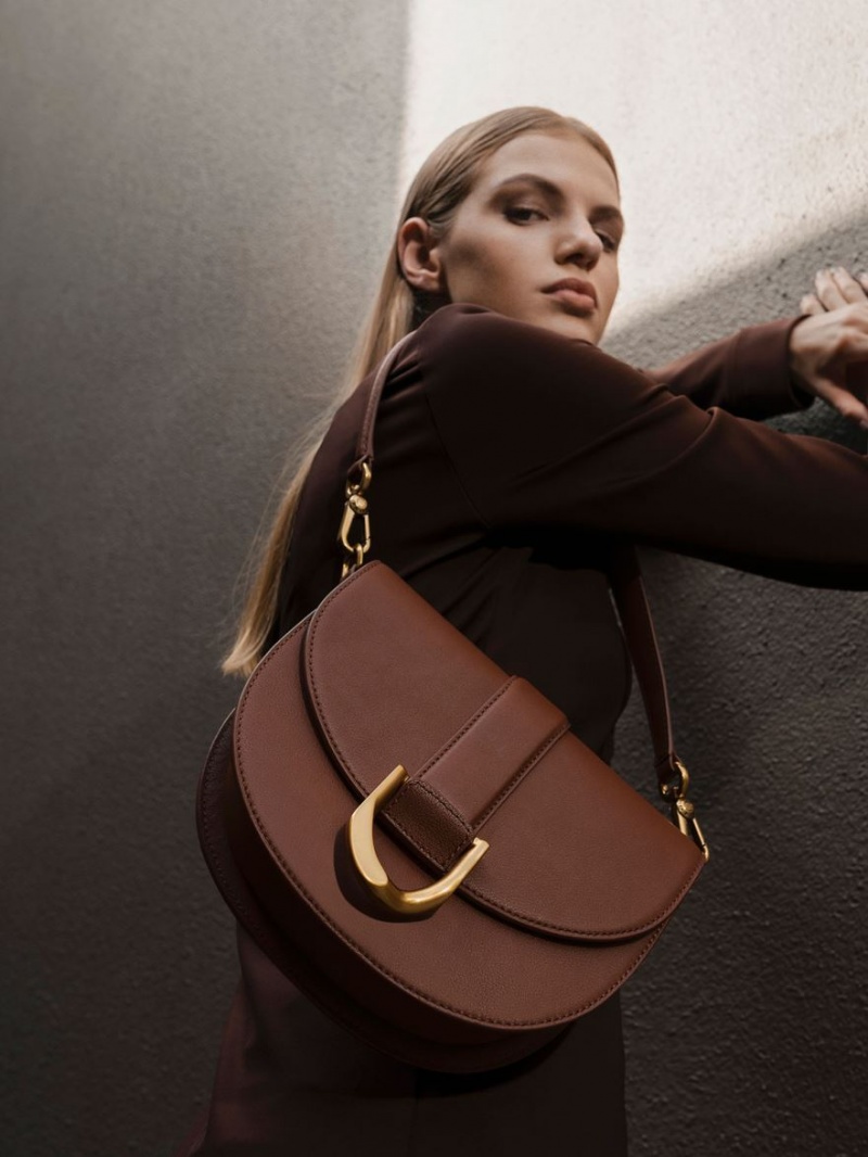 Charles And Keith Gabine Leather​ Saddle Bags Brown | PHILIPPINES G352