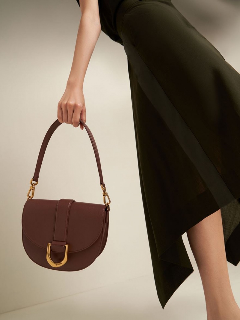 Charles And Keith Gabine Leather​ Saddle Bags Brown | PHILIPPINES G352