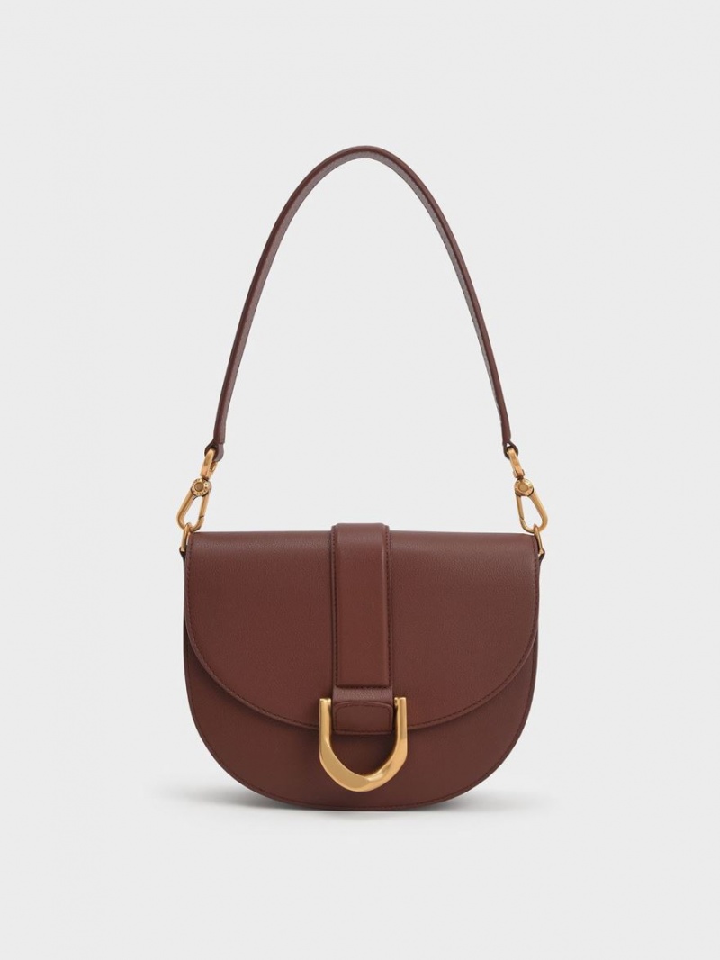 Charles And Keith Gabine Leather​ Saddle Bags Brown | PHILIPPINES G352