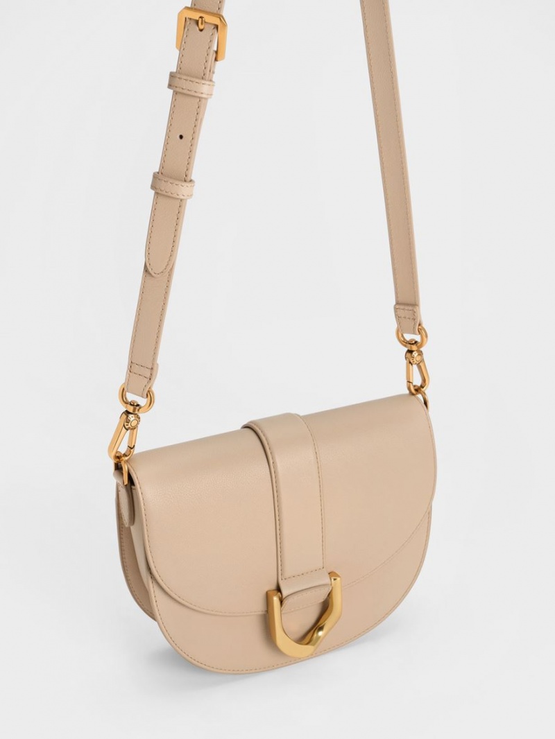 Charles And Keith Gabine Leather Saddle Bags Beige | PHILIPPINES L958