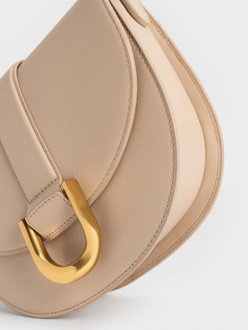 Charles And Keith Gabine Leather Saddle Bags Beige | PHILIPPINES L958