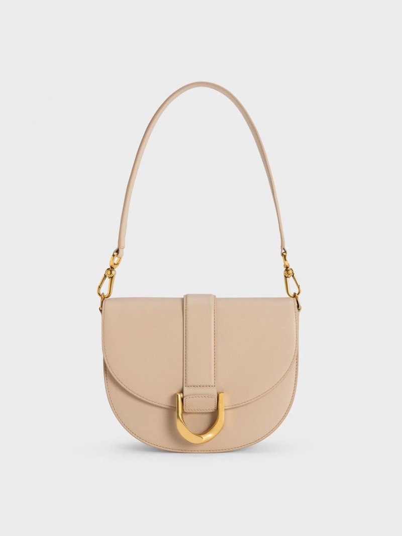 Charles And Keith Gabine Leather Saddle Bags Beige | PHILIPPINES L958