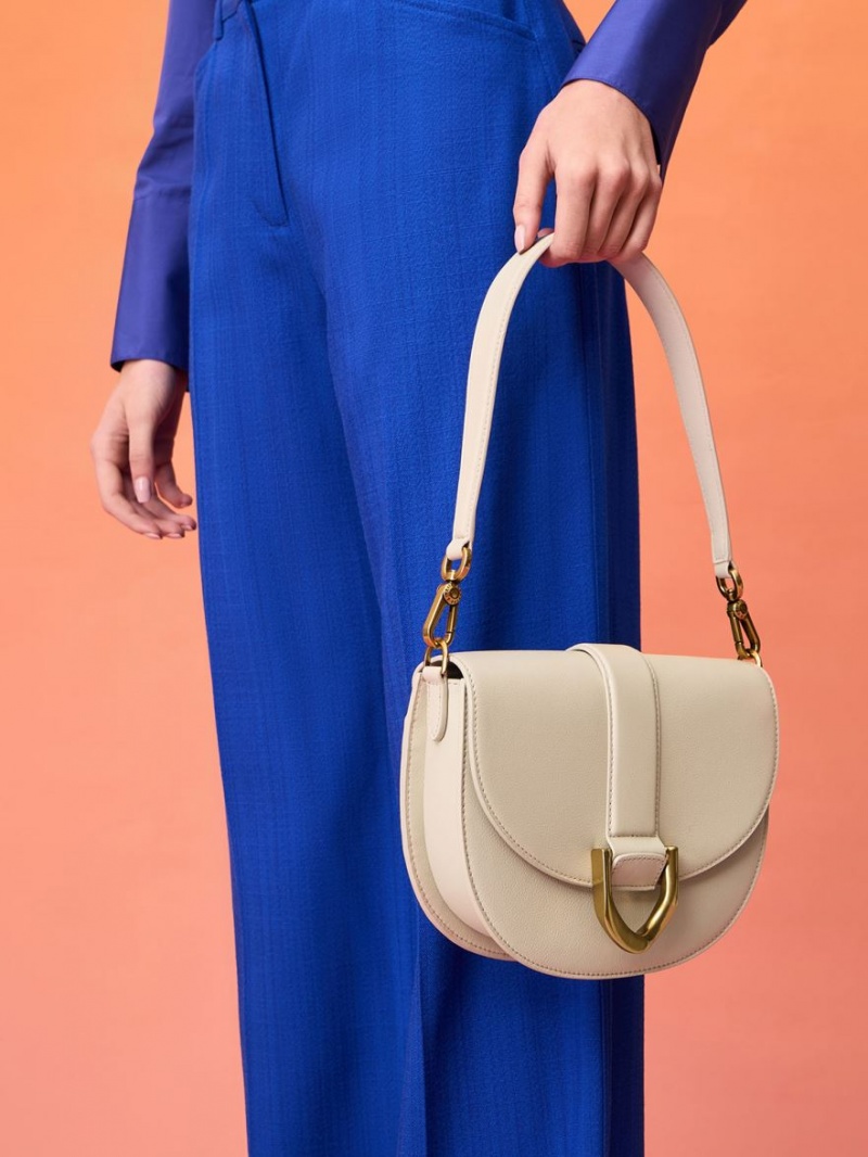 Charles And Keith Gabine Leather​ Saddle Bags White | PHILIPPINES K862