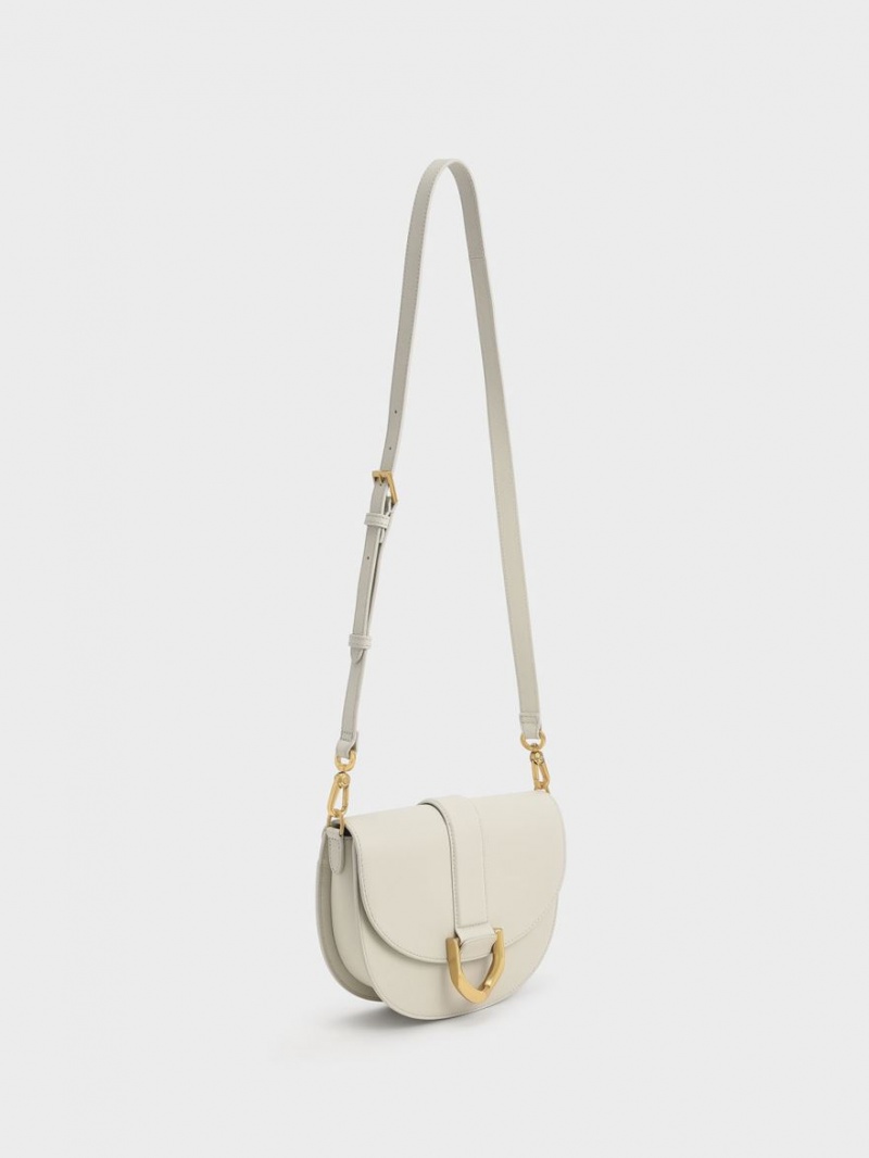 Charles And Keith Gabine Leather​ Saddle Bags White | PHILIPPINES K862